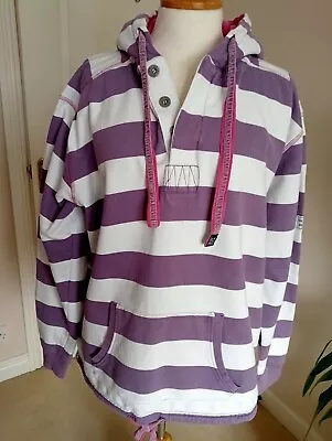 Ladies LAZY JACKS Purple & White Striped Hoodie  Size L Fits 16/18 • £2.50