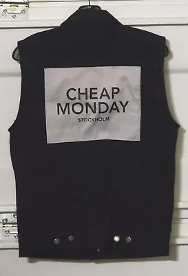 CHEAP MONDAY Stockholm Mens Black Denim Jean Vest Sz S • $24.95