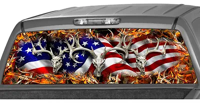 $47.20 • Buy American Flag Buck Skull Fire Flames Rear Window Graphic Decal Tint Suv Ute Camo