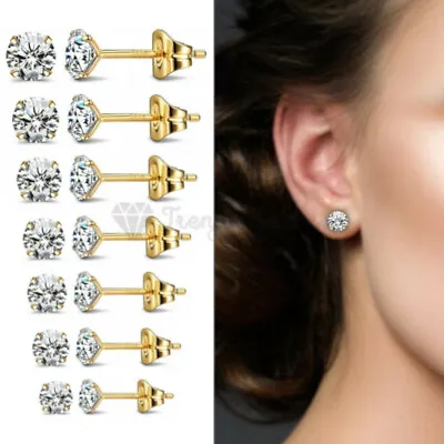 £3.69 • Buy 14K Gold Swarovski Crystals Ear Stud Fashion Trend Earrings 925 Sterling Silver