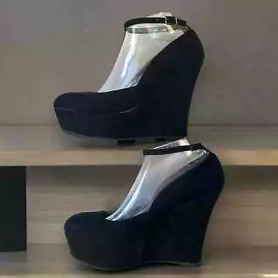Madden Girl Velveteen Razorr Ankle Strap Platform Wedges EUC Punk Goth Grunge • $29