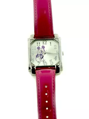 Mickey Mouse Minnie Mouse MK1068 Pink Leather Band Square Case Quartz Watch • $26.87