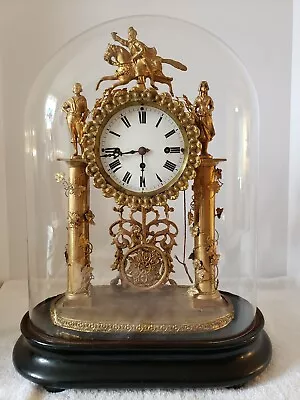 1850's Austrian Viennese 3 Train 2 Gong Grand Sonnerie Brass Figural Dome Clock • $4999.99