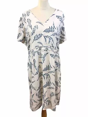 Jigsaw Leaf Pattern White And Light Blue Dress Size 16 • £20