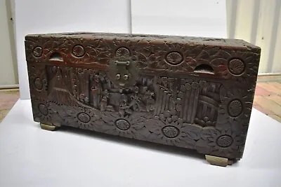 Antique Chinese Carved Camphor Wood Chest Blanket Box Trunk Rectangular Genuine • £613.40