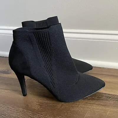 MIA Black Ankle Boots Womens 9W Fabric High Heel Breathable Pull On • $25