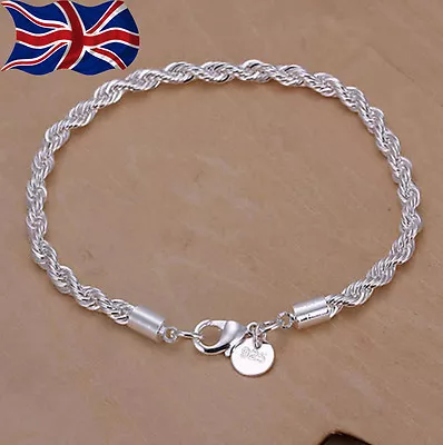 925 Sterling Silver Twisted Rope Bracelet 3mm Thick Chain Link UK Seller • £3.49