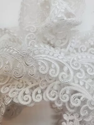 VTG DOUBLE SIDED White Venise Lace 2yd X 2  Bridal Gunne Saxish Victorian Ins • $14.95