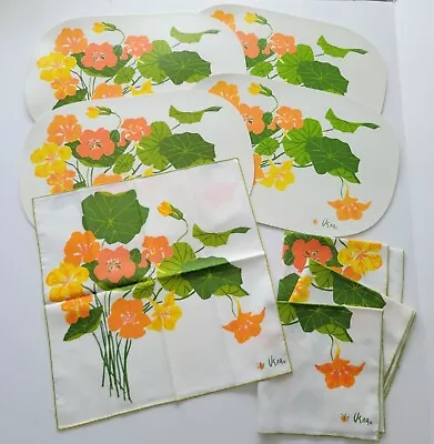 VTG Vera Neumann Placemats Napkins Vinyl Oval Flowers MCM Retro Orange 8 Total  • $58.50