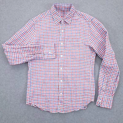 J CREW Baird McNutt Linen Button Up Shirt Small Slim Fit Red Blue Check Mens • $24.98