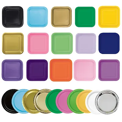 Paper Party Plates Round Or Square Solid Colours Party Catering Tableware • £2.69