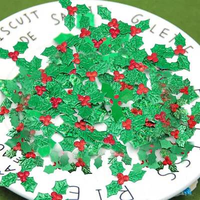 100 Small Christmas Holly Berry Leaves For Cake Toppers Craft Wedding Party Deco • £2.99