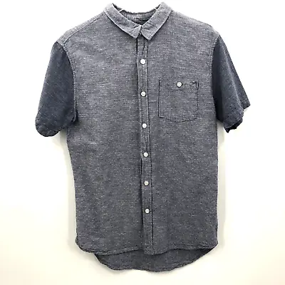 Modern Amusement Mens Button Front Shirt M Blue Linen Cotton Collar Short Sleeve • $19.99
