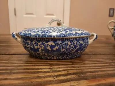 Vintage Blue Phoenix Bird Flying Turkey Oval Tureen Japan Mark With Flower • $115