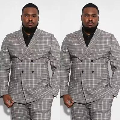 Leisure Vintage Business Plaid Plus Size Men Suits Peak Lapel Wedding Tuxedos • $59.39