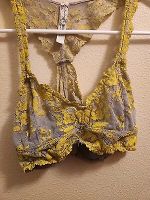 Free People Veronica Yellow Gray Lace Bra Small Women's Top • £19.46