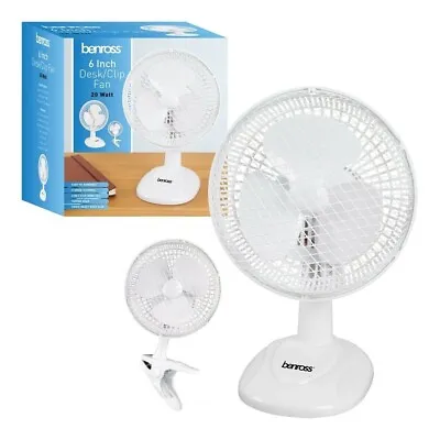 £11.99 • Buy 6-Inch White 2 Speed Clip-on Free-standing Desk / Clip Fan With Tilting Head 