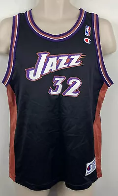 VTG Champion Utah Jazz Karl Malone NBA Basketball Black Jersey ~ Youth 18-20 XL • $26.41