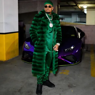 Mens Fashion Real Rex Rabbit Fur Coat Green Chinchilla Fur Jackets Notched Lapel • $807.45