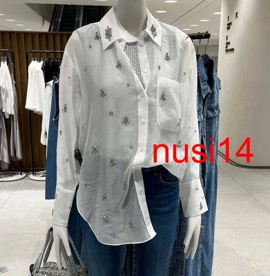 $83.79 • Buy Zara New Woman Embroidered Rhinestone Shirt Oyster White Xs-xl 4786/271