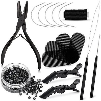 Hair Extension Tool Kit Silicone Micro Links Beads Stainless Steel Beads Plier • $23.49