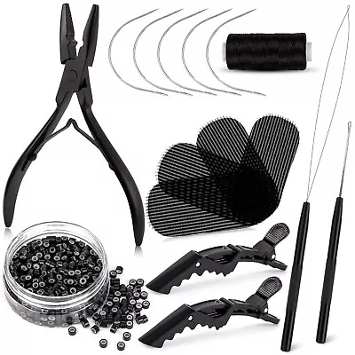 Hair Extensions Microlink Tool Pliers 500 Beads Pulling Hook Clips Curve Needles • $22.74