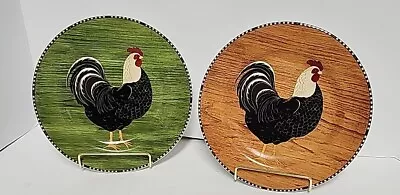 Sakura Salad Plates Roosters 1999 Warren Kimble Farmhouse Chickens Set Of 2 • $11