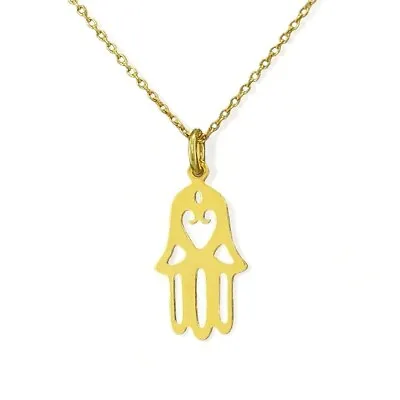 Hamsa Pendant 24k Gold Sterling Silver Hand Of Fatima Hand Of God Necklace Gift • £16.14