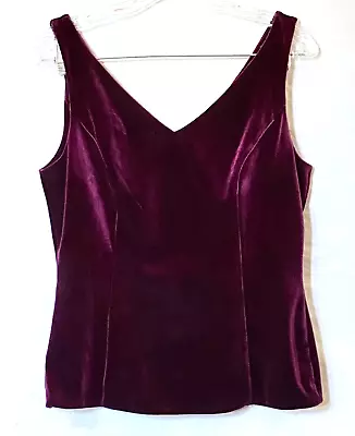 White House Black Market Tank Top Womens 6 Burgundy Velour Stretch V Neck Back • $24.88