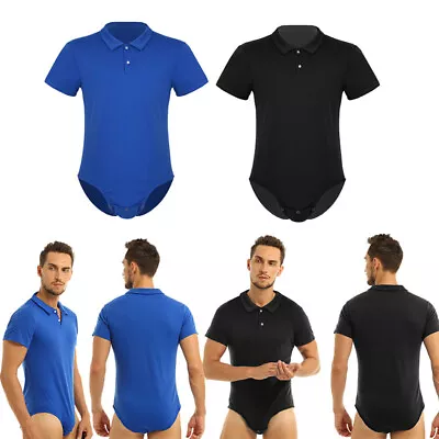 Men's Short Sleeve Undershirt Press Botton Crotch Shirt Bodysuit Leotard Tops • $7.19