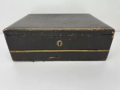 Antique Lap Writing Desk Portable Box Leather Covered Wood Damaged No Key • $55.39