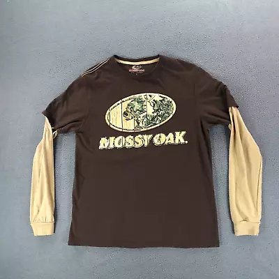 Mossy Oak Men's Brown Double Layer Long Sleeve Crew Neck T Shirt Size L • $19.99