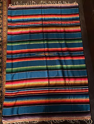 VINTAGE  MEXICAN  Serape Saltillo   Wool Kilim  Blanket  46” X 72” MEXICO • $150