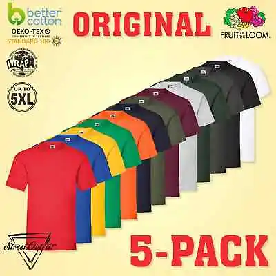 £18.75 • Buy 5 Pack Mens Plain T-Shirts Fruit Of The Loom 100% Cotton Blank Crew Neck Top Tee