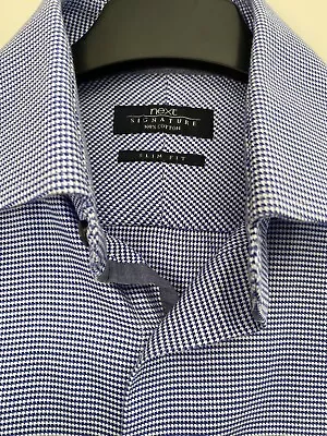 £19.75 • Buy Next Signature Slim Fit Men’s Button Up Blue Double Cuff Shirt (14 1/2”/VGC)