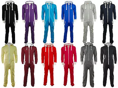 Mens Boys Plain 1Onesie Unisex Zip Up Hooded Tracksuit All In One Piece Jumpsuit • £16.99