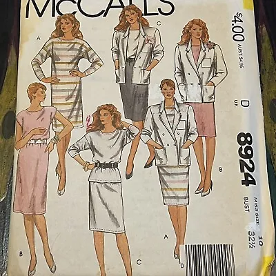 Vintage 80s McCalls 8924 Stretch Knit Jacket Dress Or Top + Skirt Sewing Pattern • $6