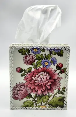 Vintage Handmade Floral Lace Trim Decoupage Tissue Kleenex Square Wood Box Cover • £17.37