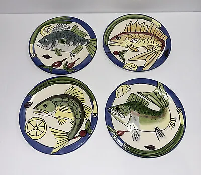 Tika By Lotus International INC. Handpainted Fish Plates Lot Of (4) 8 Inch READ • $29.99