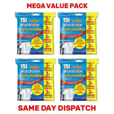12 Pcs Of Hanging Wardrobe Dehumidifier Bags Stops Damp Mould Absorb Moisture • £11.99