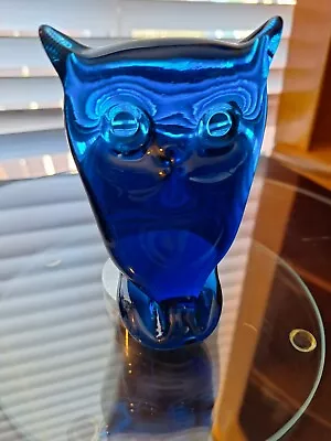 Vintage Viking Glass Mid-Century Modern MCM Cobalt Blue 4.25  Tall Art Glass Owl • $40