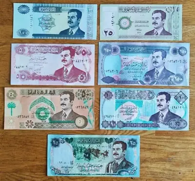£18.99 • Buy 7 Saddam Iraq Dinar Notes Money - Saddam Hussein Currency Almost UNC Set