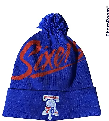 PHILADELPHIA 76ers SCRIPT KNIT BEANIE HAT CUFFED W/POM MITCHELL AND NESS NWT • $17.98