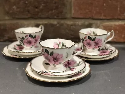 £28 • Buy Vintage Salisbury Bone China Roses Tea Cups & Saucers 3 Trios 6 Pieces Ex Con