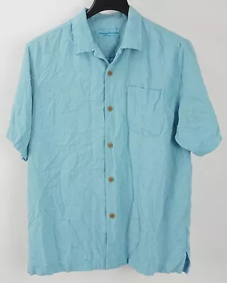 Tommy Bahama Men's Medium Light Blue Silk Jacquard Floral Hawaiian Camp Shirt • $27.99