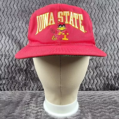 Vintage Iowa State Cyclones Strapback Hat Cap Red Cy Cardinal Logo USA Made 90s • $53.81