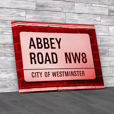 Abbey Road Street Sign Red Canvas Print Large Picture Wall Art • £14.95