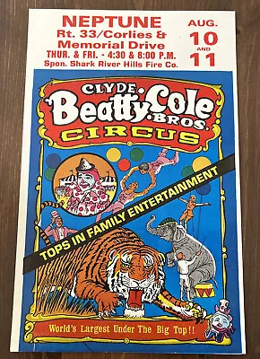 Vintage Clyde Beatty Cole Bros Circus 14x22 Sign Hard Poster Neptune NJ • $42.14