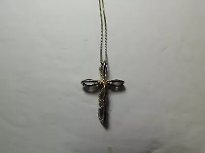 Vintage Amethyst Marcasite NF925 Cross Pendant On 925 Italian Silver Chain Nice • $29