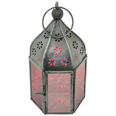 £9.95 • Buy Indian Tonal Glass Mini Iron Lantern Moroccan Tea Light Holder Garden Home Decor